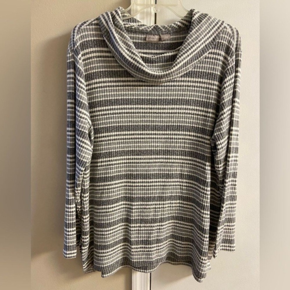 Chico's zenergy Black and White Striped Cowl Neck Sweater Large